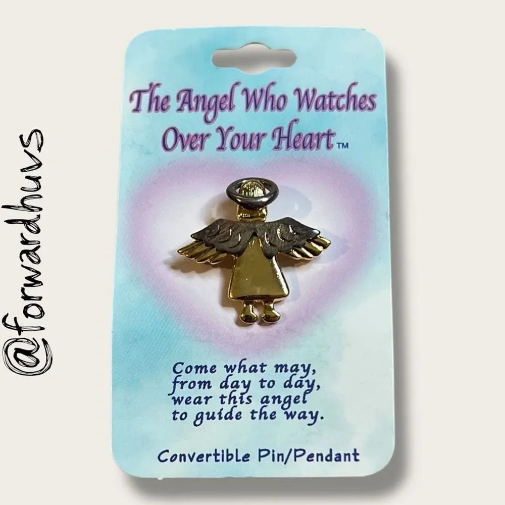 Bundle Sale 3 for $15 | Angel Pin / Pendant – Silver Tone Wings & Halo, Gold Ton